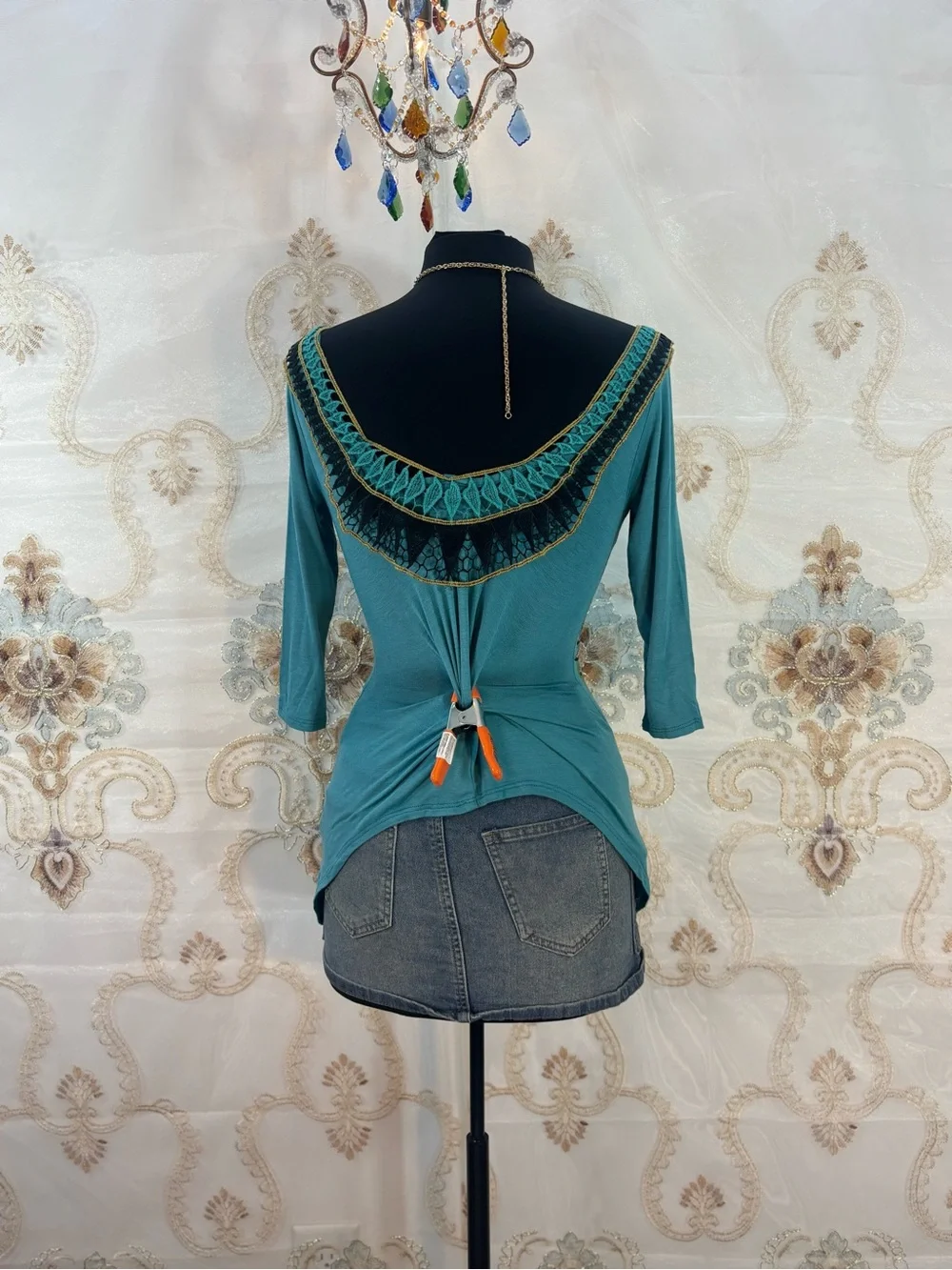 ✨Vintage Y2K Harley Davidson Blue Studded Graphic Quarter Sleeve Top✨